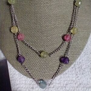 Silvertone colorful bead chain necklace